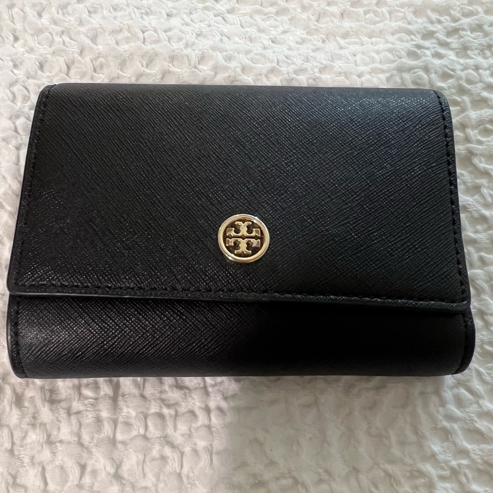 Tory Burch Black Wallet with Gold Logo